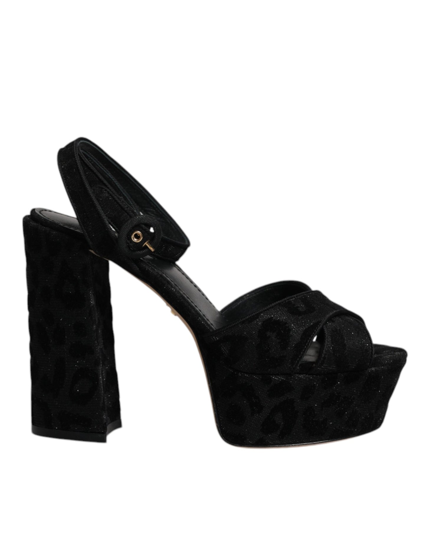 Dolce & Gabbana Black Leopard Platform Heels Sandals Shoes