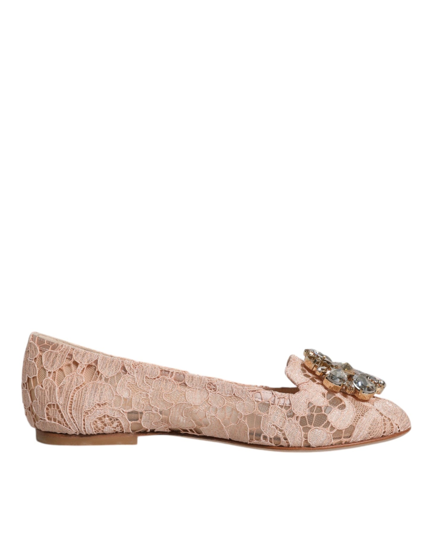 Dolce &amp; Gabbana Beige Ballerinas mit Spitze und Kristallen