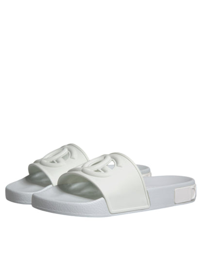 Dolce & Gabbana White Rubber Slides Sandals Beachwear Shoes