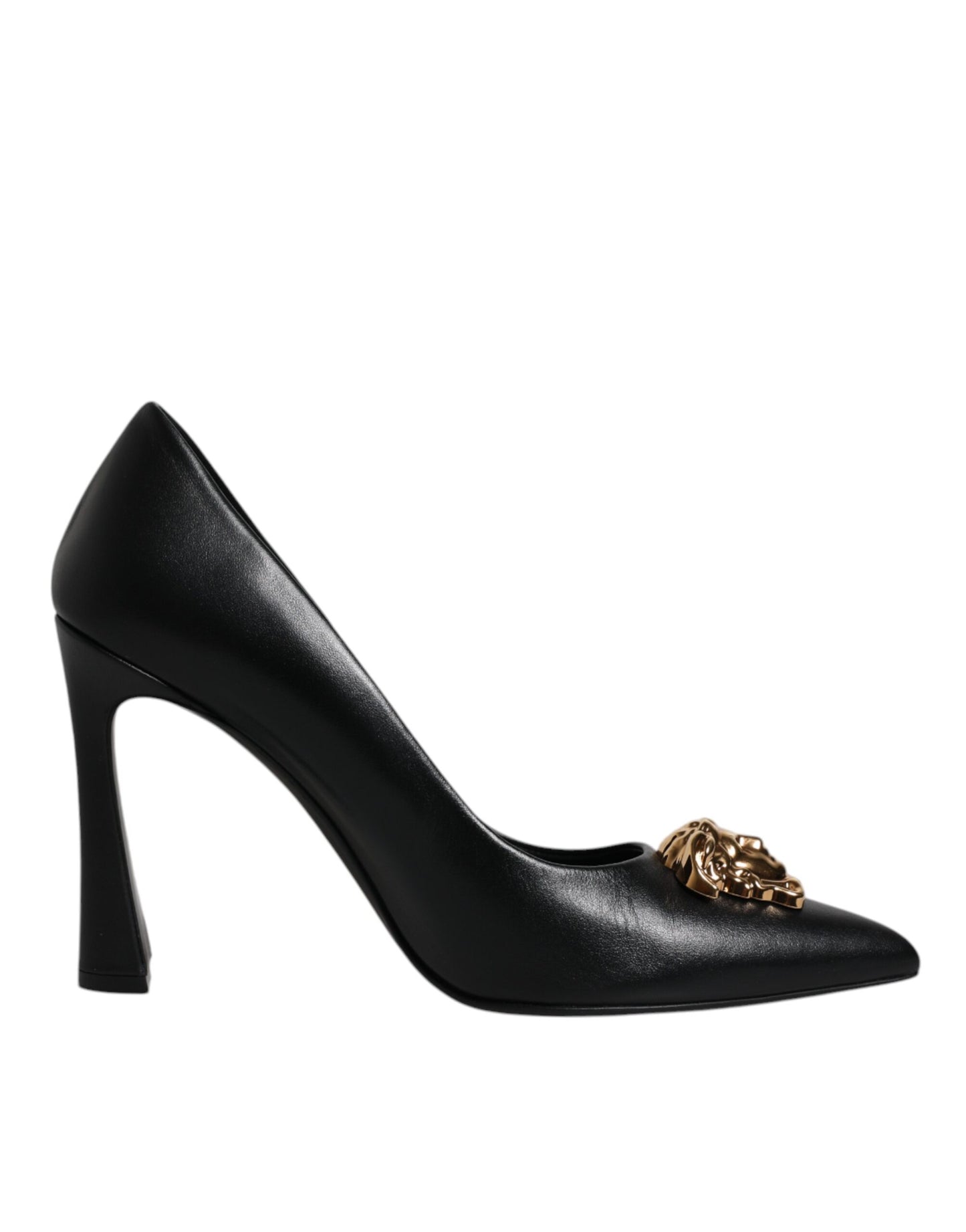 Versace – Pumps mit hohem Absatz und Logo-Schild aus schwarzem Leder