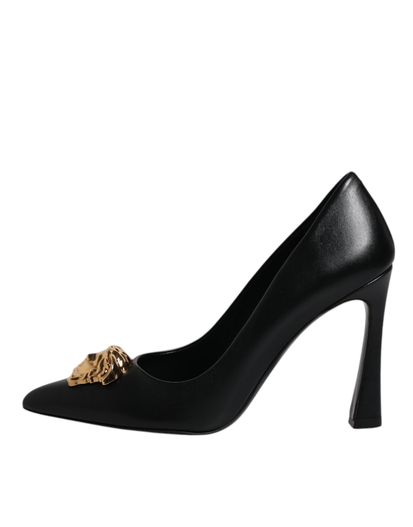 Versace – Pumps mit hohem Absatz und Logo-Schild aus schwarzem Leder