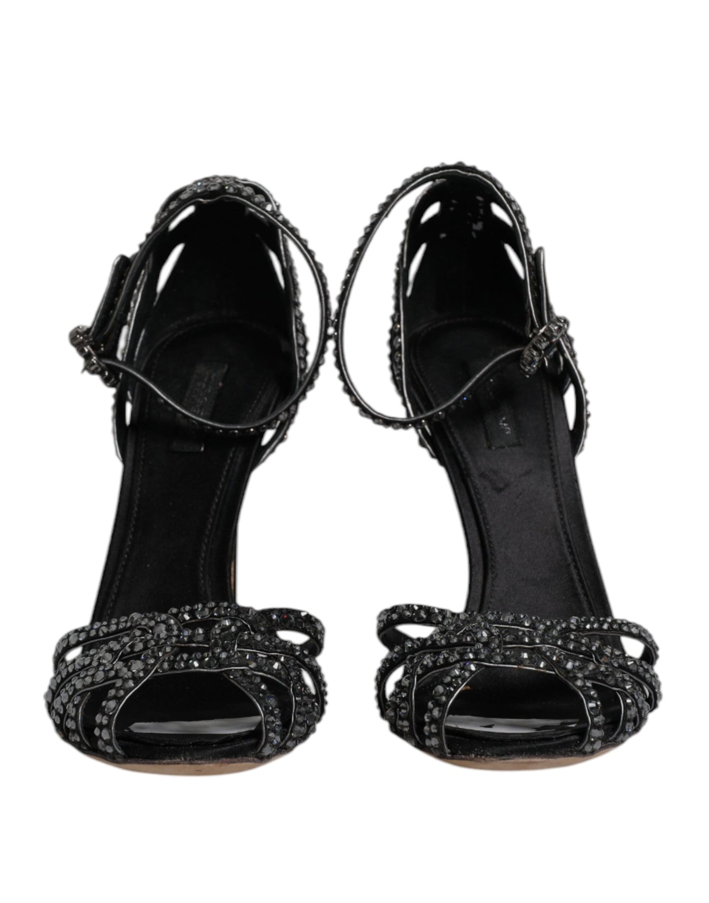 Dolce & Gabbana Black Strass Ankle Strap Heels Sandals Shoes