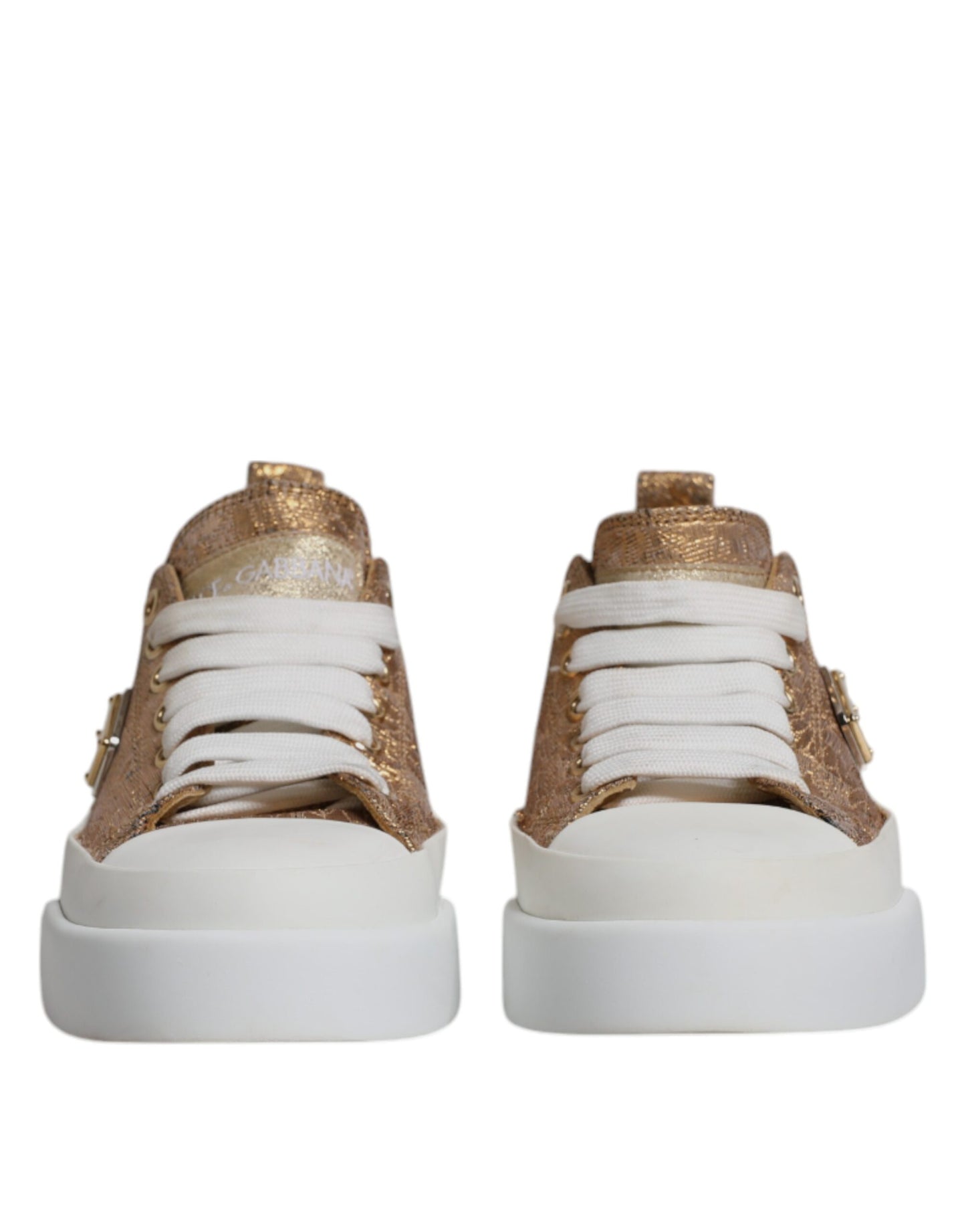 Dolce &amp; Gabbana – Niedrige Sneakers mit Logo in Gold/Weiß