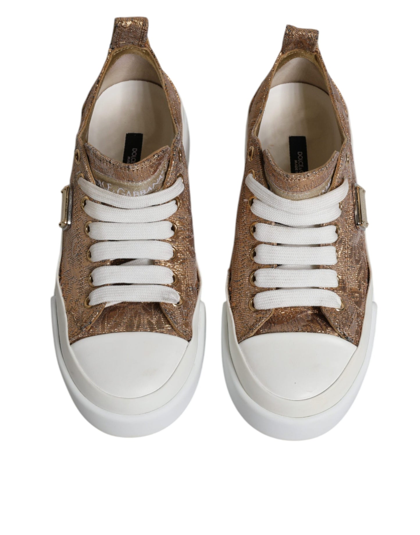 Dolce &amp; Gabbana – Niedrige Sneakers mit Logo in Gold/Weiß