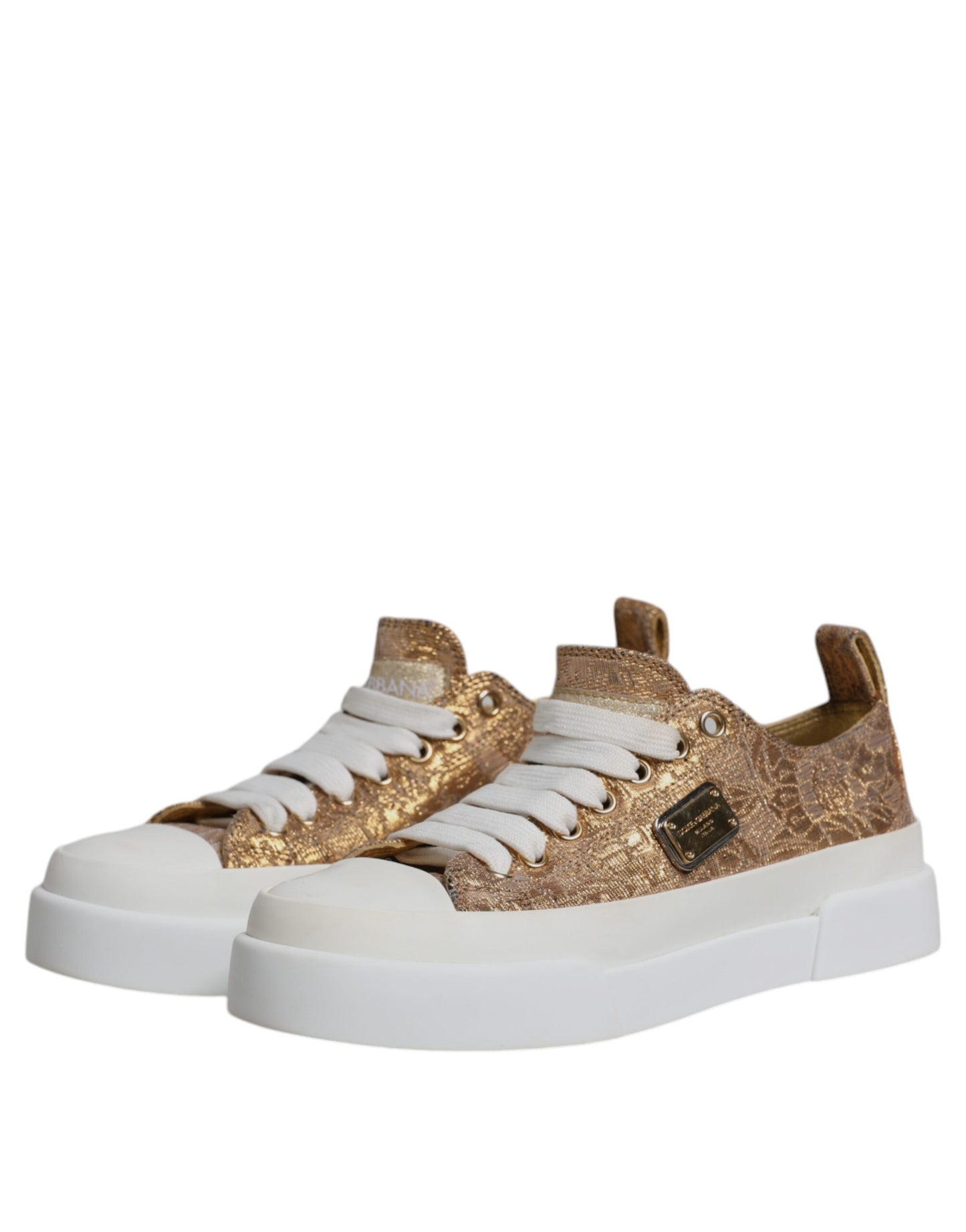 Dolce &amp; Gabbana – Niedrige Sneakers mit Logo in Gold/Weiß