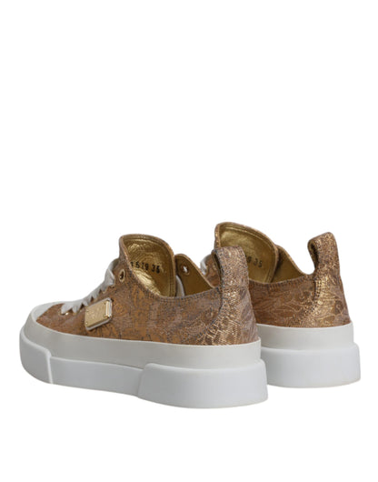 Dolce &amp; Gabbana – Niedrige Sneakers mit Logo in Gold/Weiß