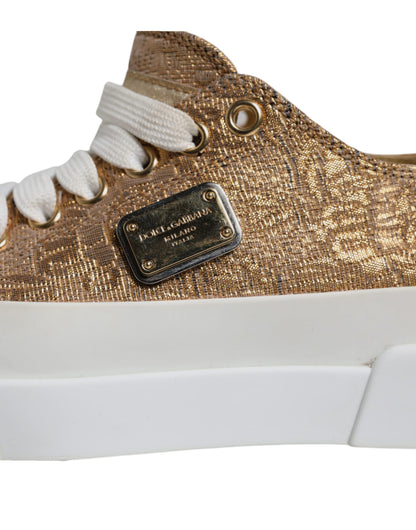 Dolce &amp; Gabbana – Niedrige Sneakers mit Logo in Gold/Weiß