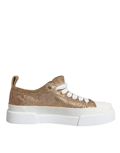 Dolce &amp; Gabbana – Niedrige Sneakers mit Logo in Gold/Weiß