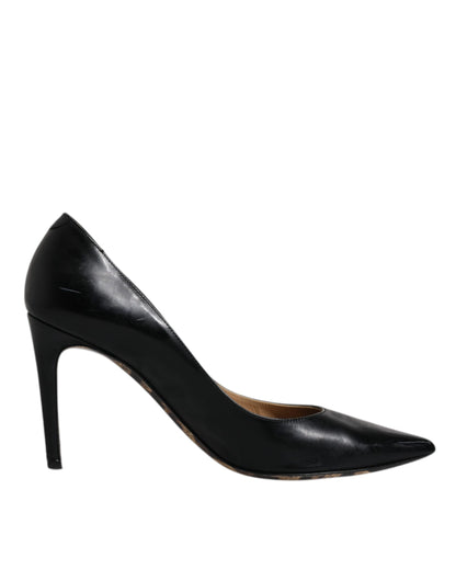 Dolce & Gabbana Black Calf Leather Stiletto Heels Pumps Shoes