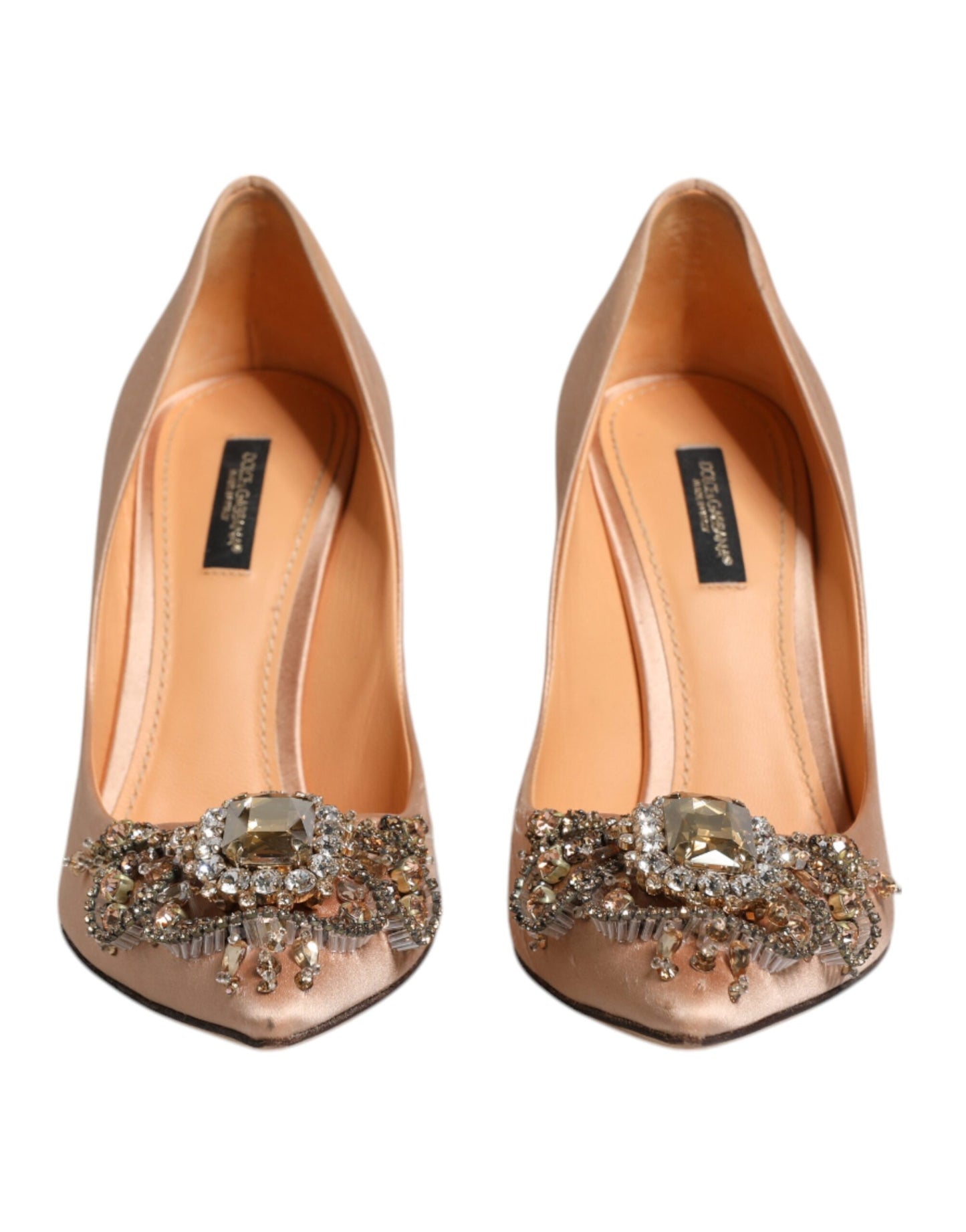 Dolce &amp; Gabbana Beige Satin Kristall High Heels Pumps Schuhe