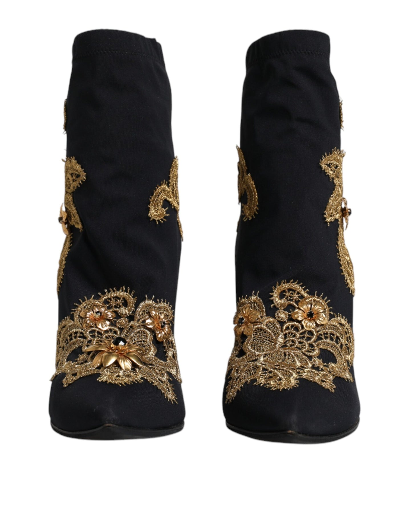 Dolce &amp; Gabbana – Slipper-Stiefel mit schwarzer Goldstickerei