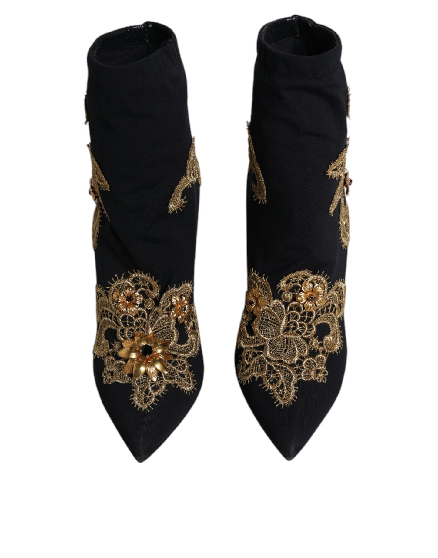 Dolce & Gabbana Black Gold Embroidery Slip On Boots Shoes