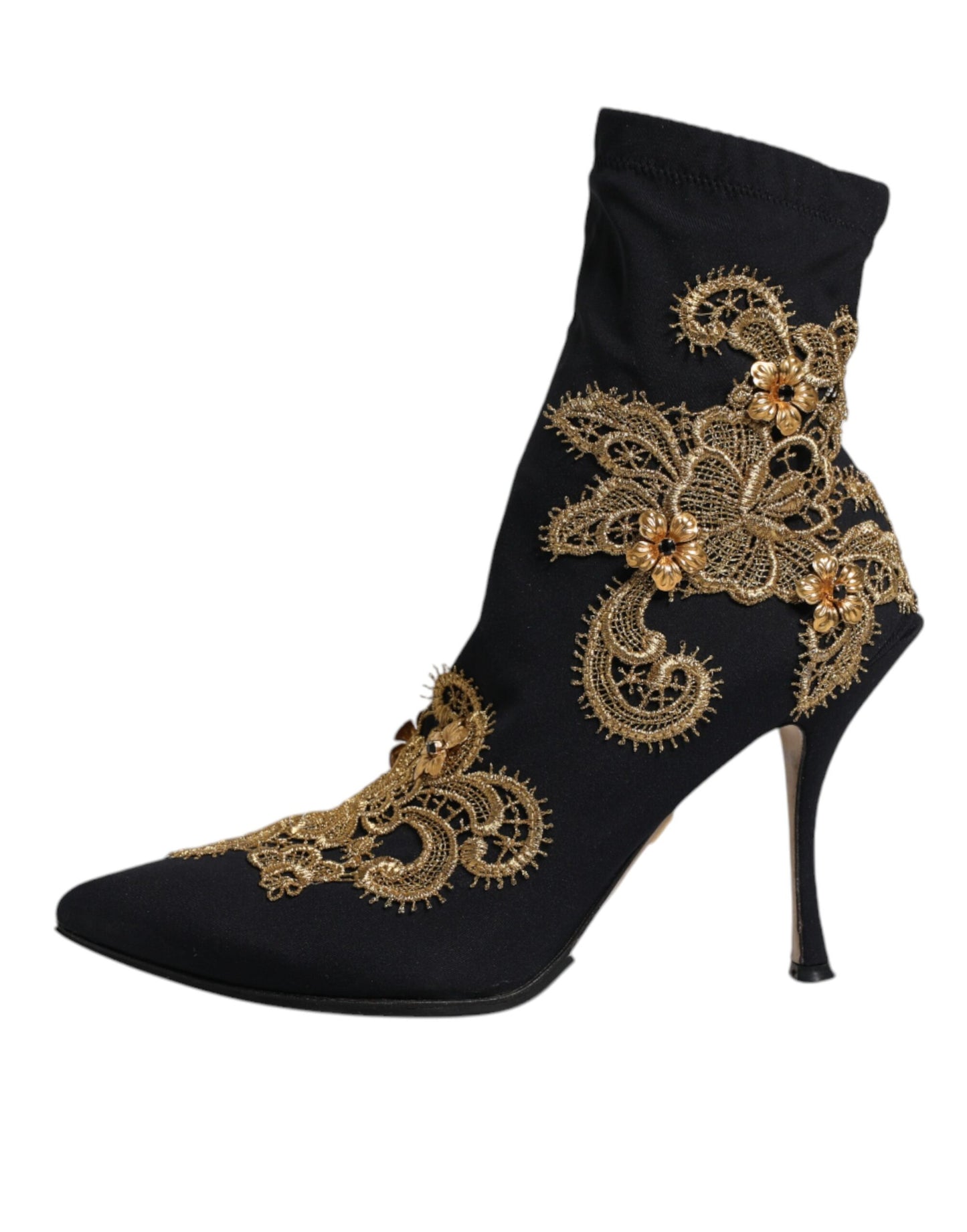 Dolce &amp; Gabbana – Slipper-Stiefel mit schwarzer Goldstickerei