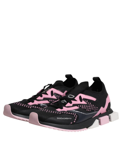 Dolce & Gabbana Black Pink SORRENTO Sport Stretch Sneakers Shoes