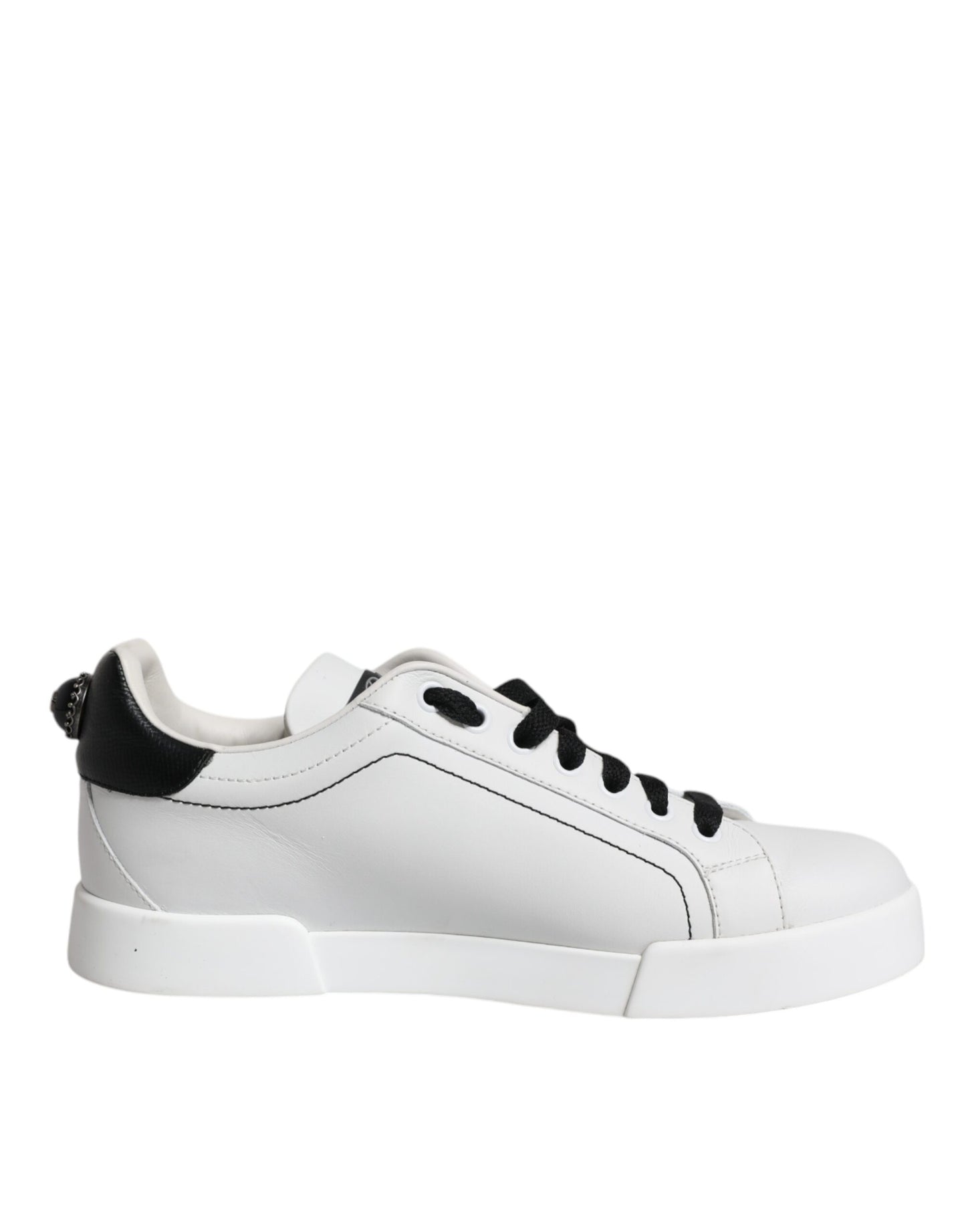 Dolce & Gabbana White Black Leather Low Top Sneakers Shoes