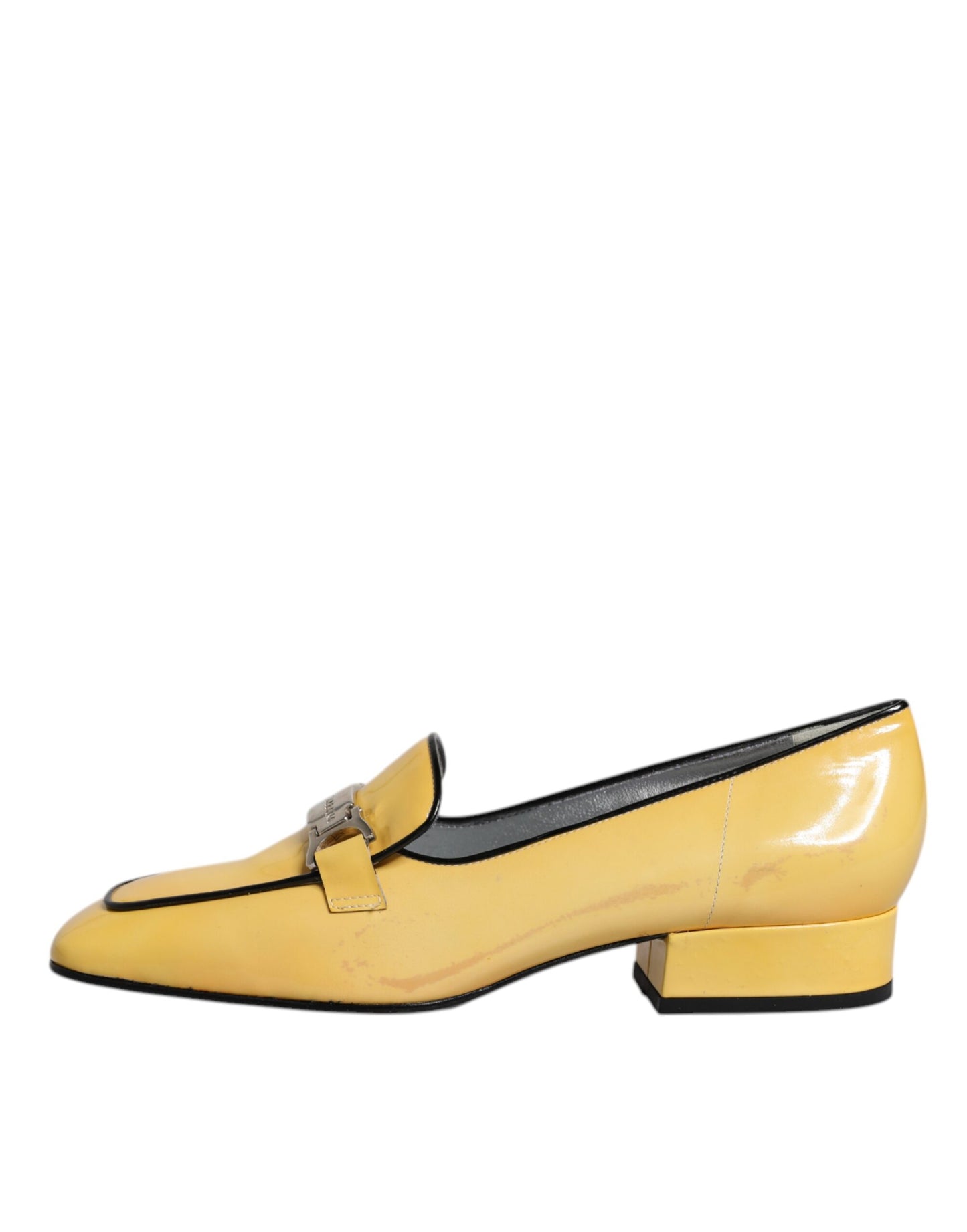 Dolce & Gabbana Yellow Leather Logo Plaque Slip On Mocassin Shoes