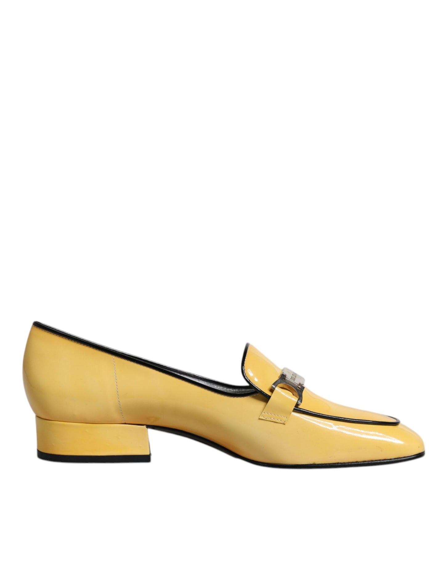 Dolce & Gabbana Yellow Leather Logo Plaque Slip On Mocassin Shoes