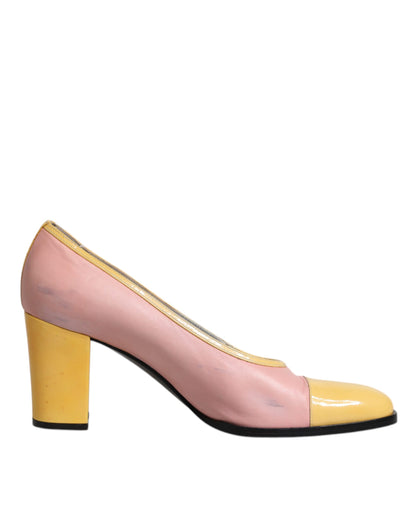 Dolce &amp; Gabbana – Pumps mit Blockabsatz aus rosa und gelbem Leder