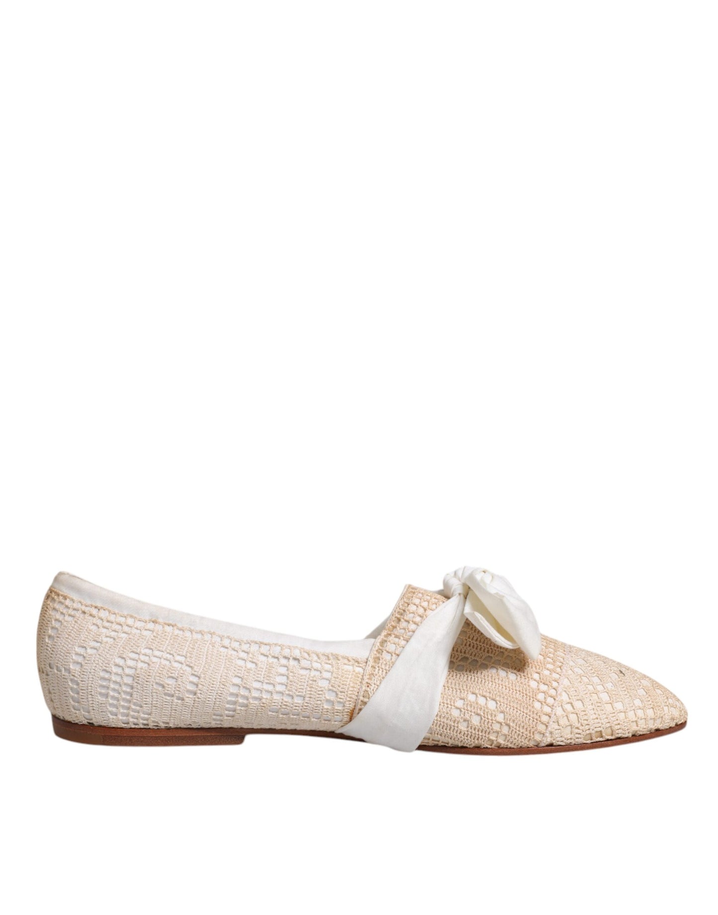 Dolce & Gabbana Beige Ribbon Fabric Ballerina Flats Shoes