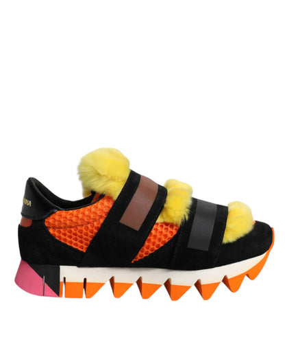 Dolce & Gabbana Multicolor Fur Embellished Sneakers Shoes