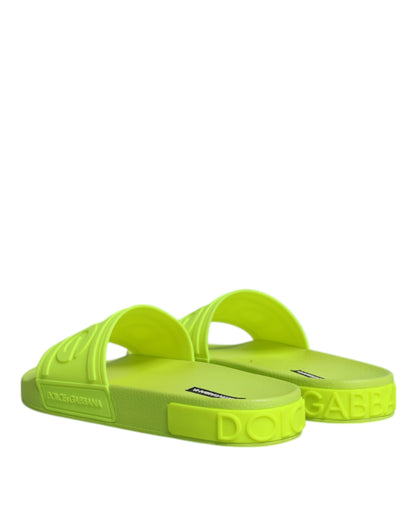 Dolce & Gabbana Green Rubber Slides Sandals Beachwear Shoes