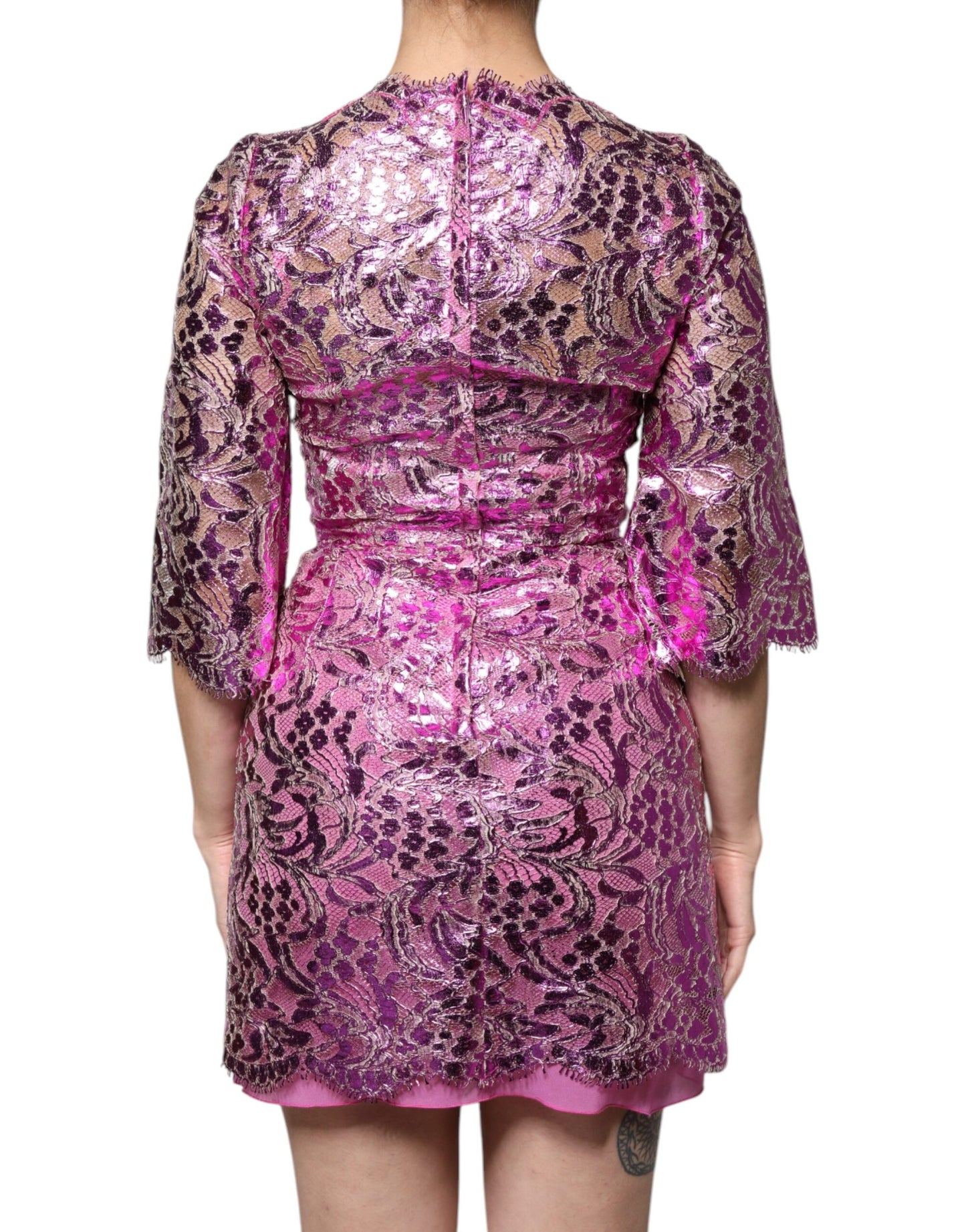 Dolce &amp; Gabbana – Mini-Etuikleid mit Blumenmuster in Metallic-Fuchsia