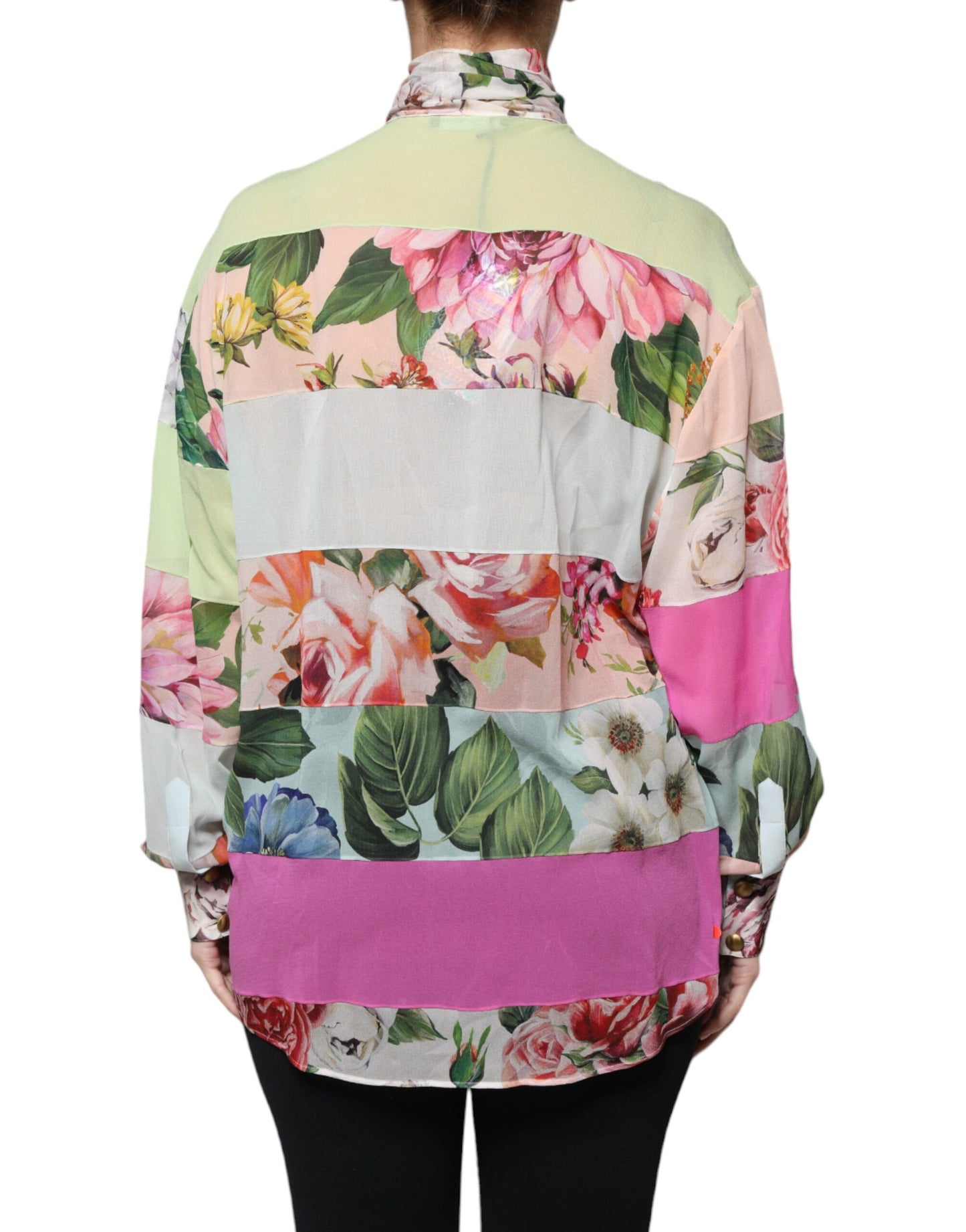 Dolce & Gabbana Multicolor Floral Patchwork Ascot Collar Top