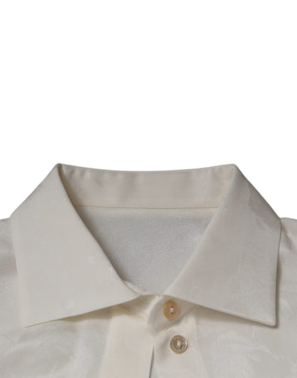 Dolce & Gabbana White Silk Collared Long Sleeves Shirt Top