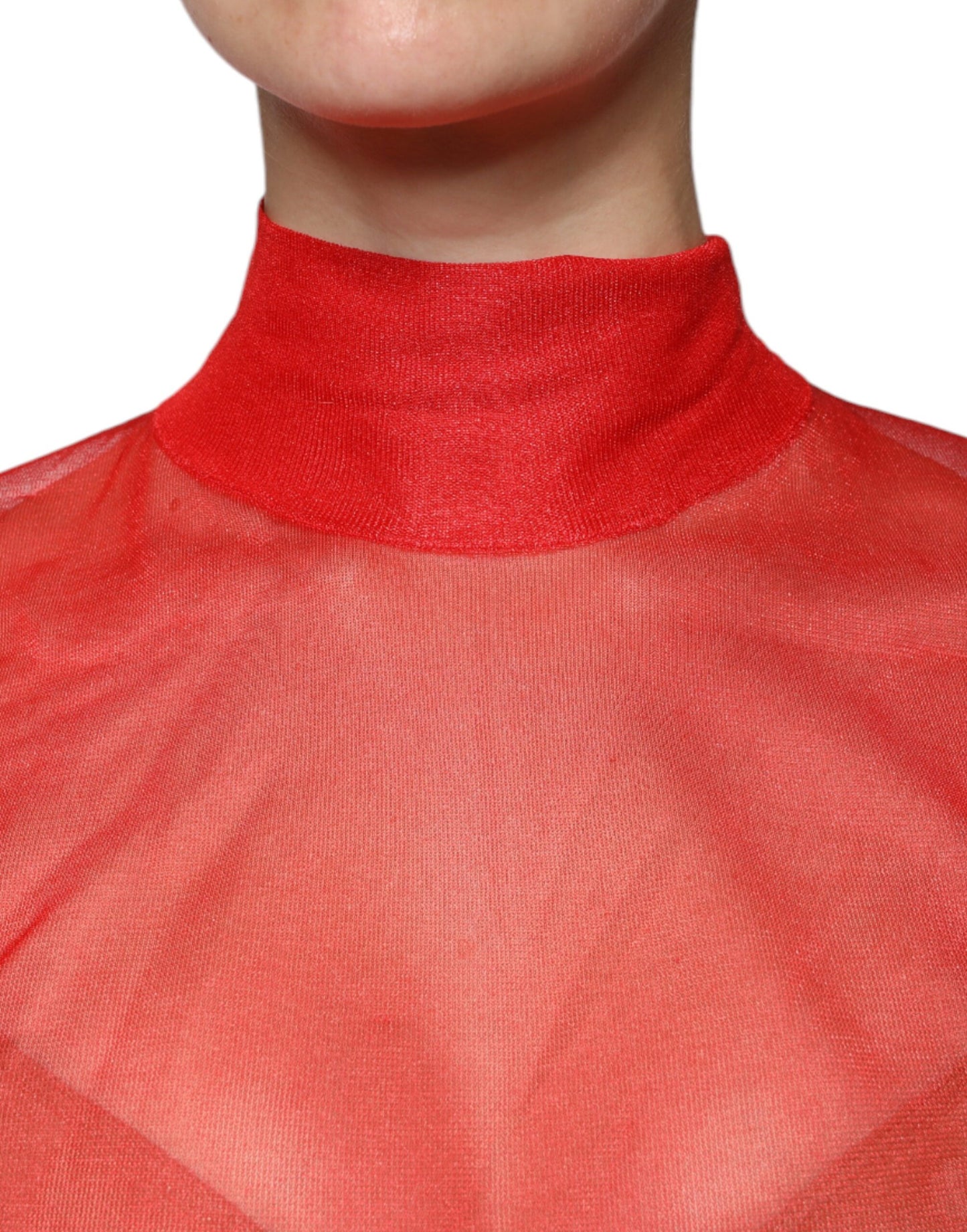 Dolce & Gabbana Red Mesh Turtleneck Long Sleeve Blouse Top