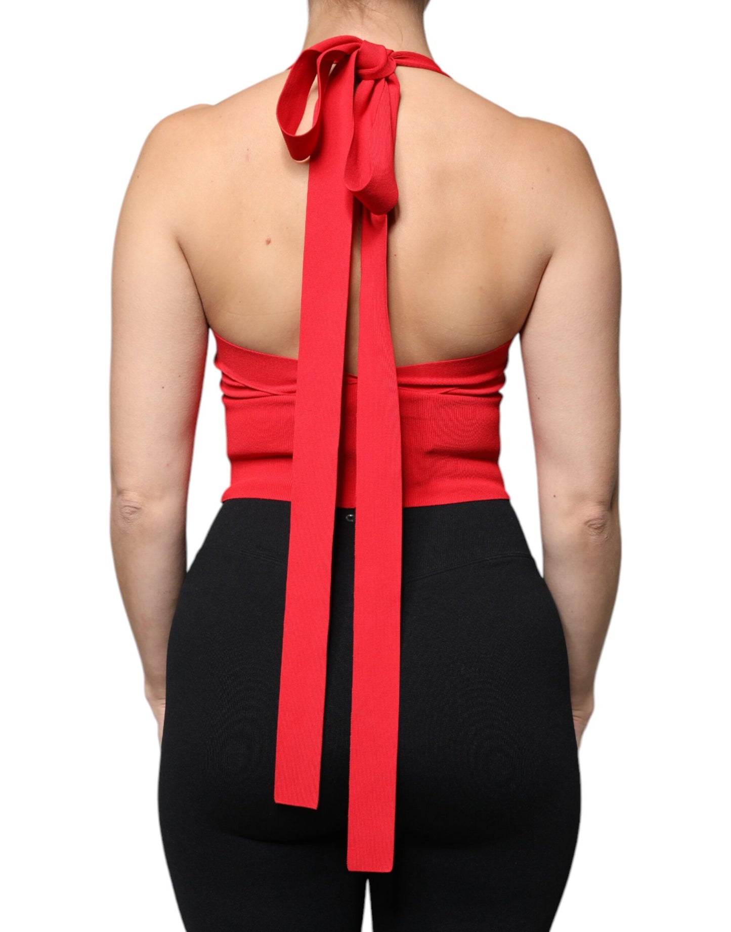 Dolce & Gabbana Red Viscose Sleeveless Halter Cropped Tank Top