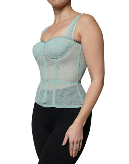 Dolce & Gabbana Green Cotton Bustier Corset Sleeveless Top