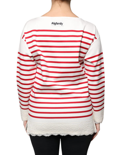 Dolce & Gabbana White Red Stripes Cotton Long Sleeves Top