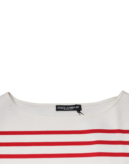 Dolce & Gabbana White Red Stripes Cotton Long Sleeves Top