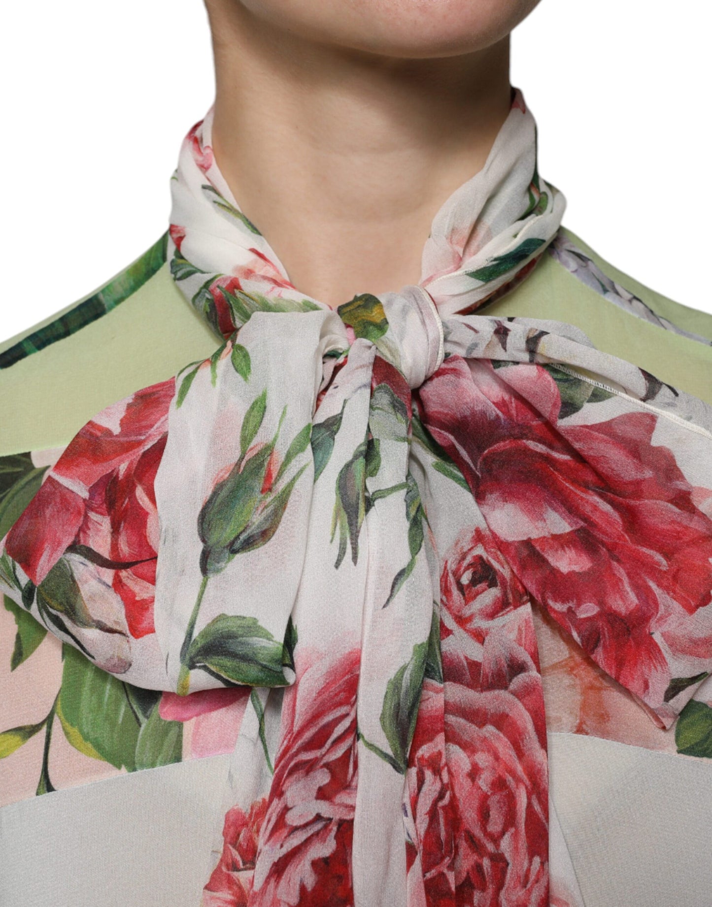 Dolce & Gabbana Multicolor Floral Patchwork Ascot Collar Top