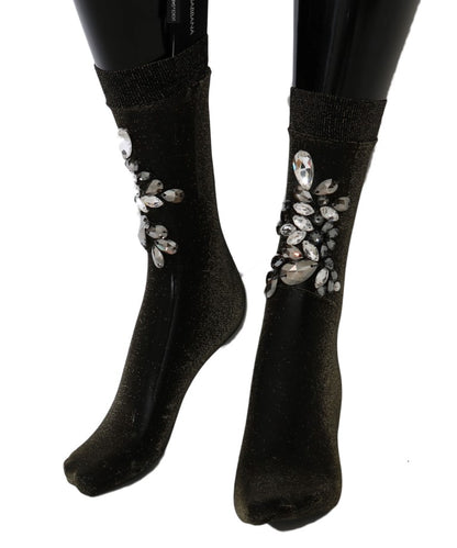 Schwarze Stretch-Socken mit Blumenmuster und klarem Kristall