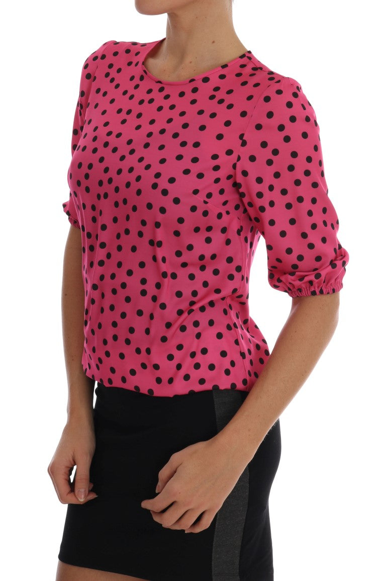 Blouse en soie rose à pois