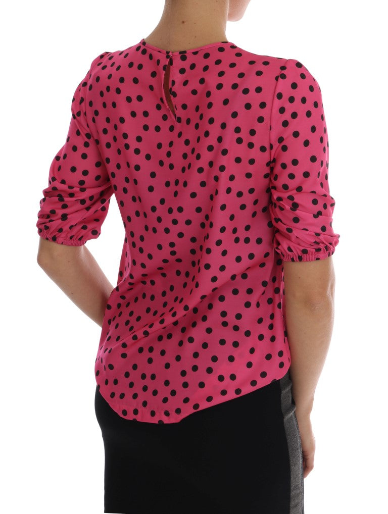 Blouse en soie rose à pois