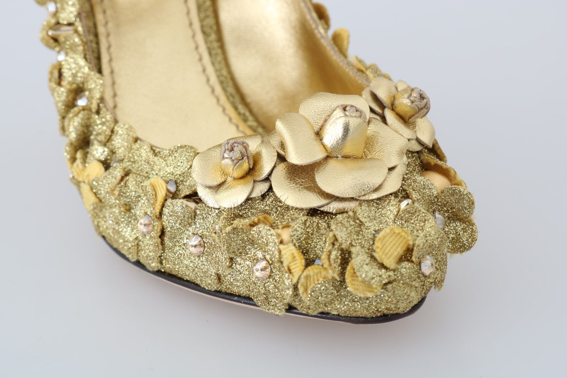 Dolce &amp; Gabbana – Pumps mit goldenen Blumen und Kristallen