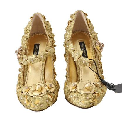 Dolce &amp; Gabbana – Pumps mit goldenen Blumen und Kristallen