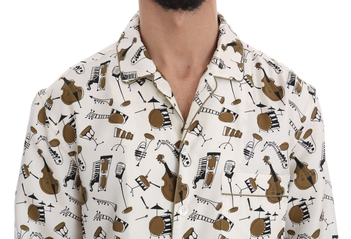 Camicia con stampa motivo JAZZ in seta bianca