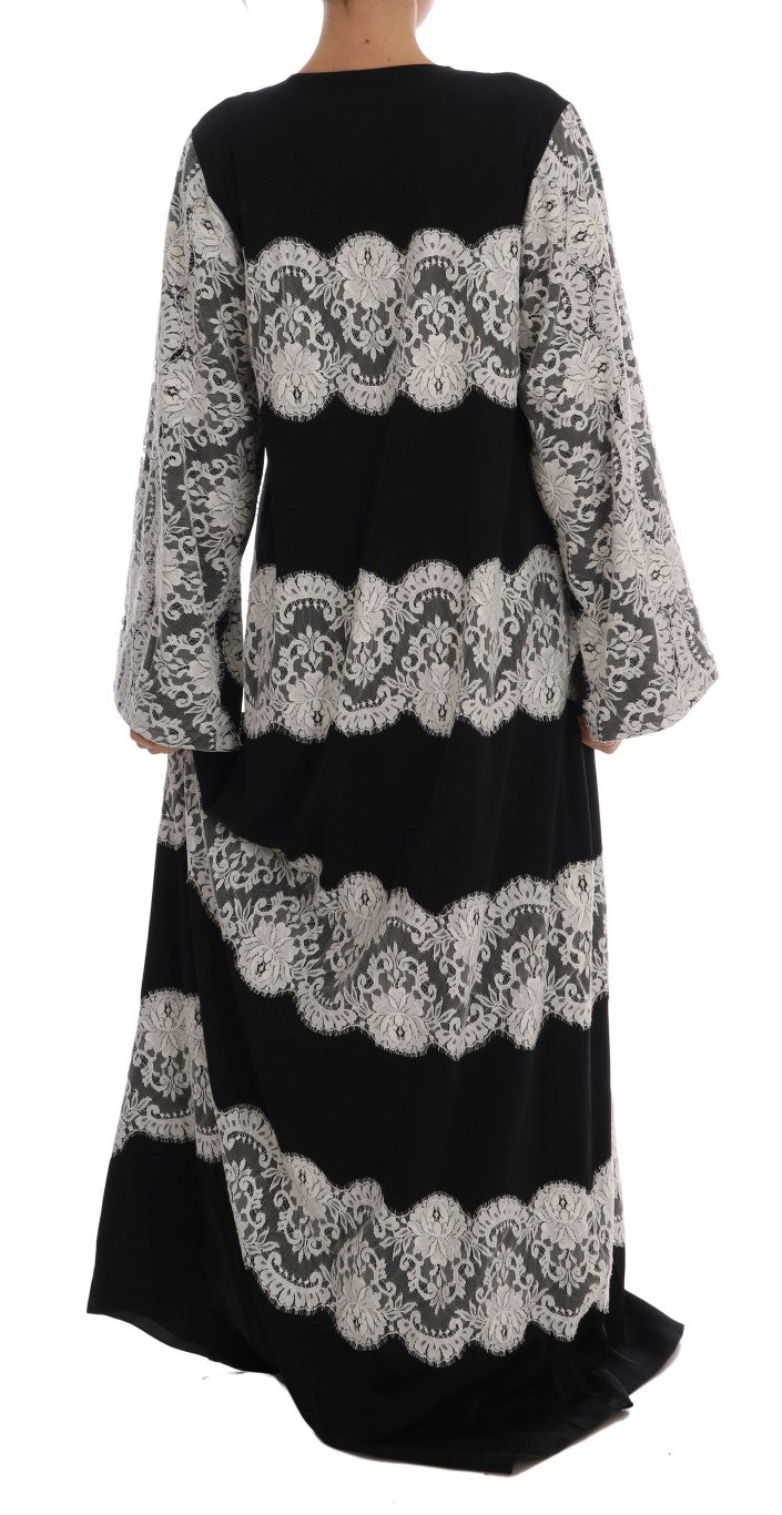 Dolce & Gabbana Elegant Silk Floral Lace Kaftan Maxi Dress