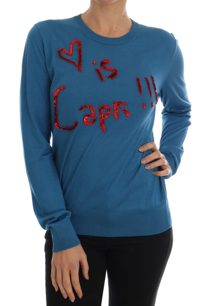 Maglione pullover in seta blu Love is