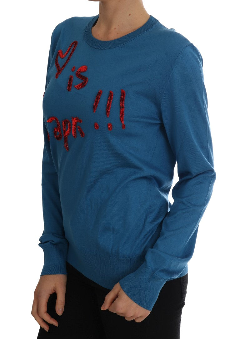 Pull en soie bleu Love is