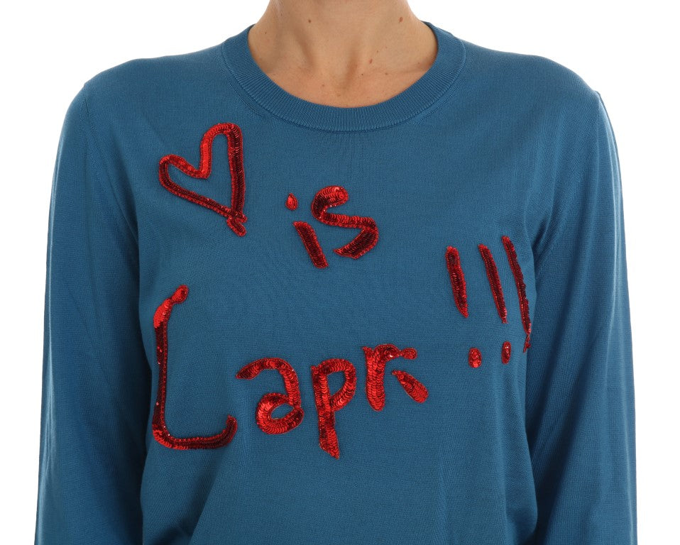 Pull en soie bleu Love is