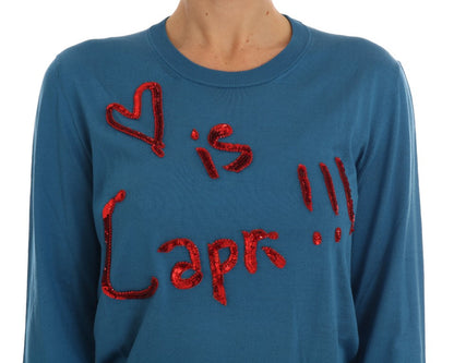 Maglione pullover in seta blu Love is