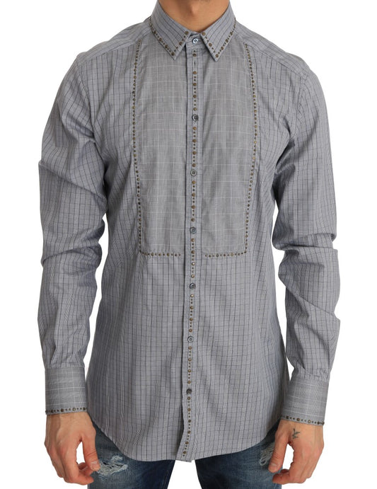 Camicia slim fit in cotone ORO con motivo check grigio