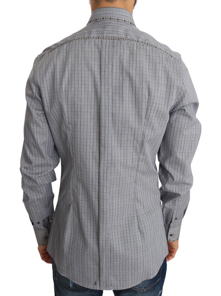 Camicia slim fit in cotone ORO con motivo check grigio