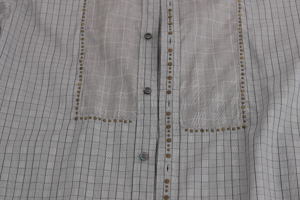 Camicia slim fit in cotone ORO con motivo check grigio