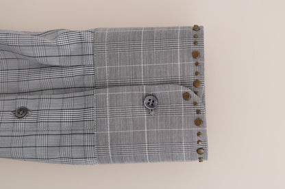 Camicia slim fit in cotone ORO con motivo check grigio