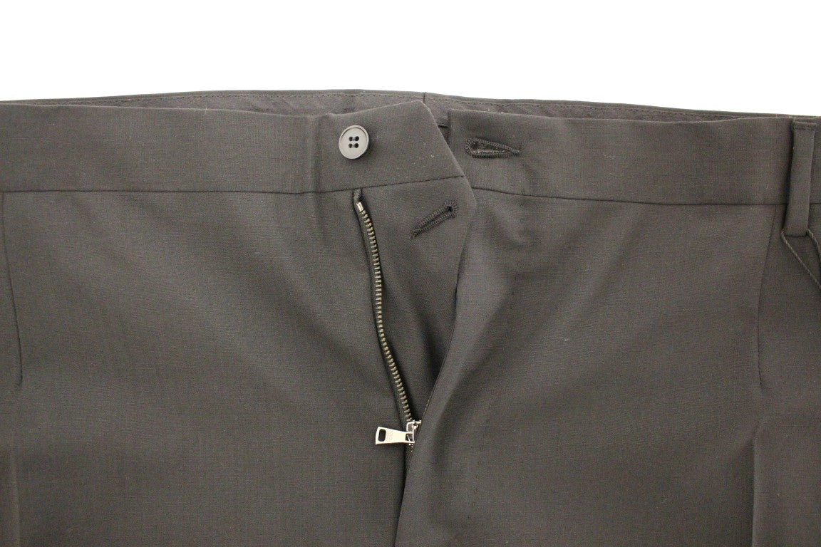 Schwarze Stretch-Plisseehose aus Wolle